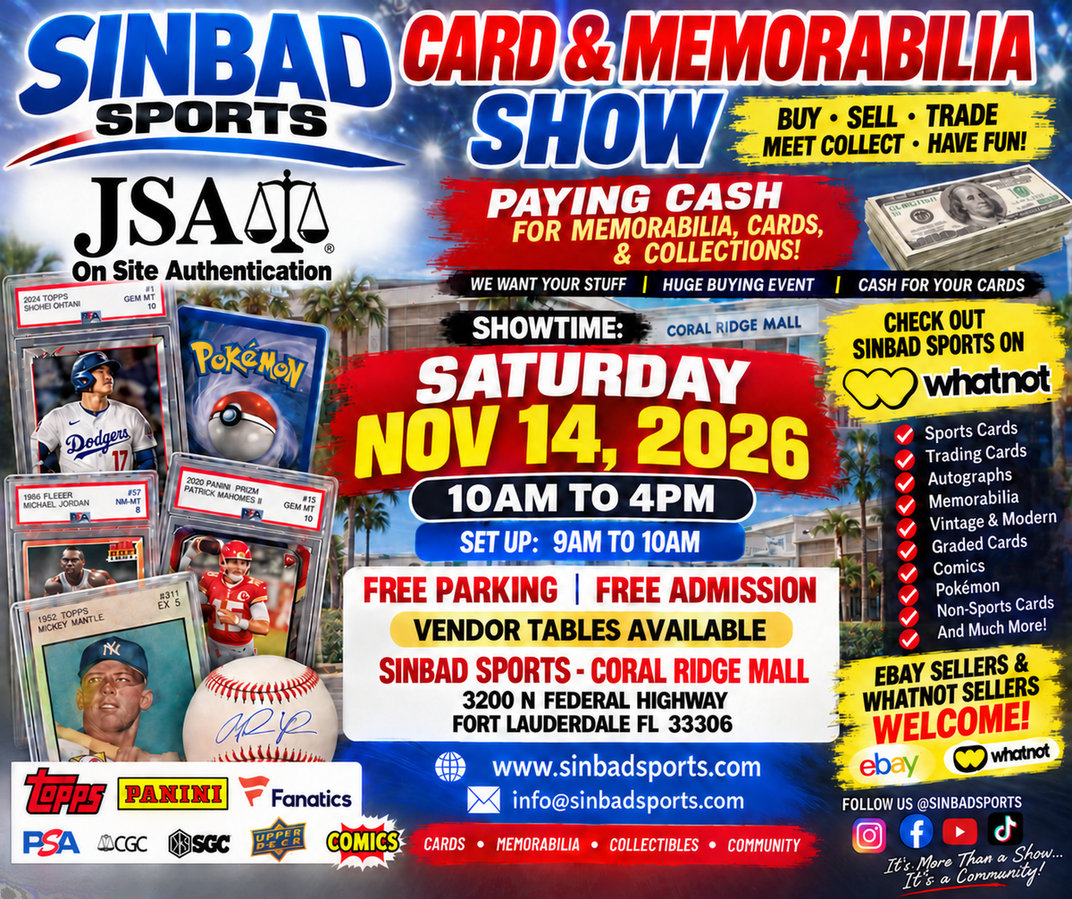 Sinbad Sports Card Show November 14, 2026 - 8 Foot Vendor Table