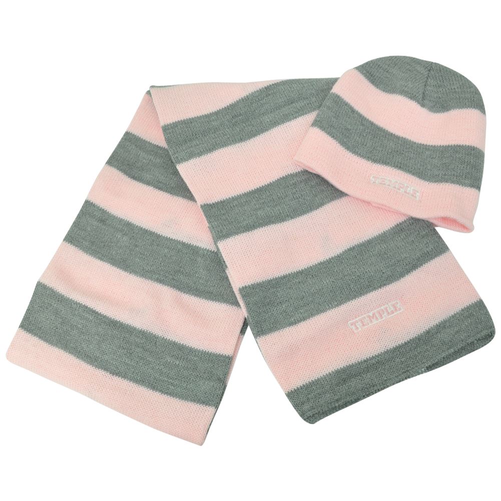 NCAA American Needle Temple Owls Women Ladies Knit Scarf Combo Striped Beanie