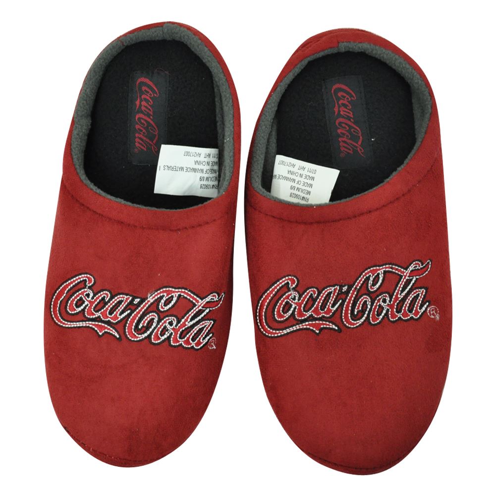 Coca Cola Soda Plush Slippers Snoozies Footies Fleece Winter Shoes 10-11