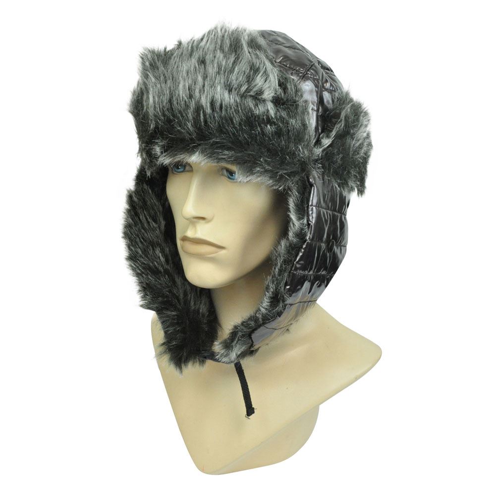 Brown Bubbly Aviator Trooper Ear Lap Bomber Winter Faux Fur Shiny Hat Cap Cold