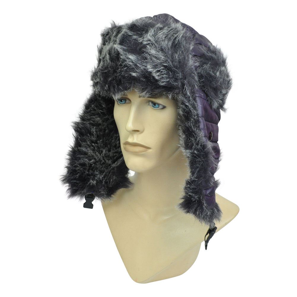 Aviator Bomber Purple Faux Fur Blank Solid Winter Hat Cap Ear Flap Pilot Ski