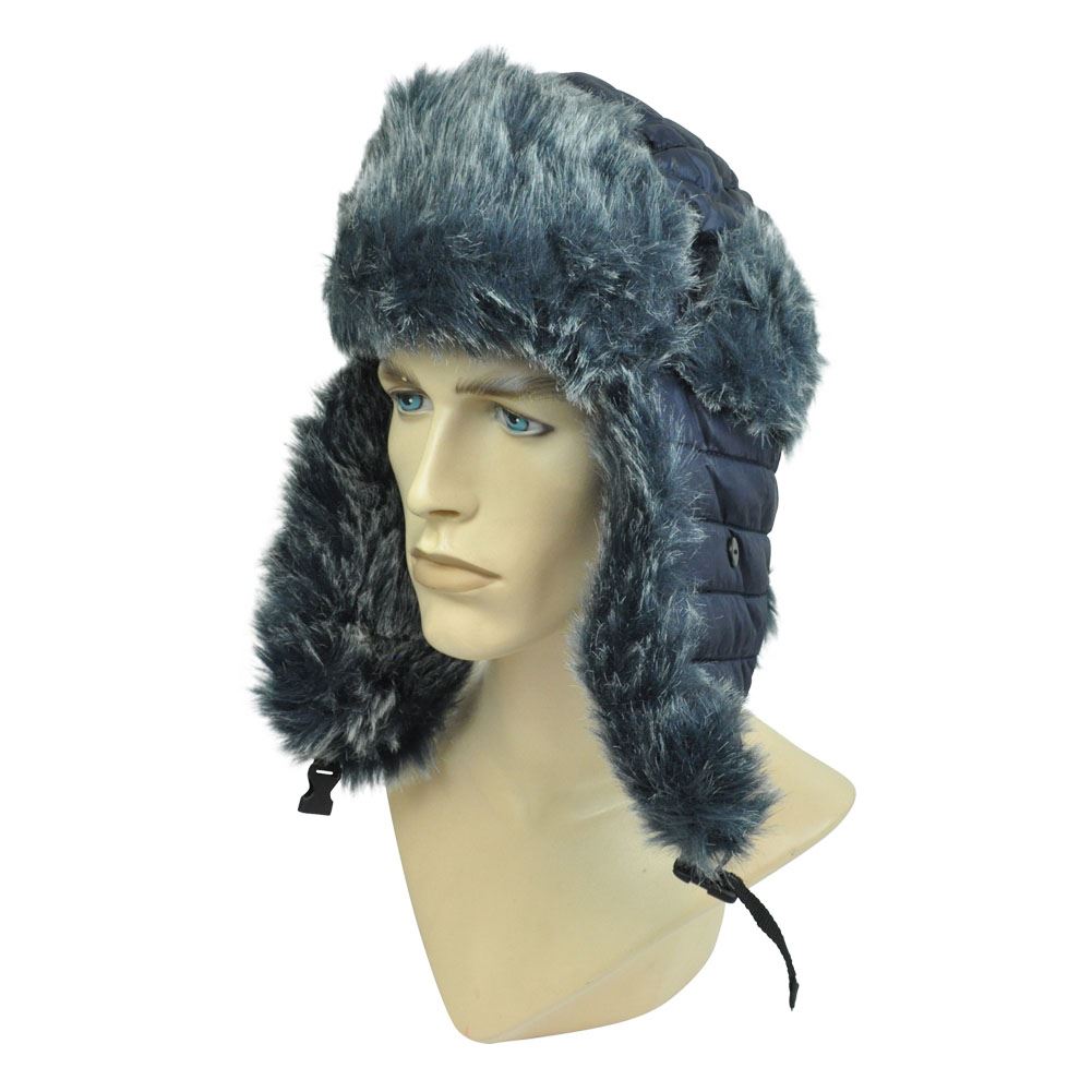 Navy Blue faux Fur Bomber Ski Winter Hat Cap Ear Flap Pilot Blank Solid Aviator