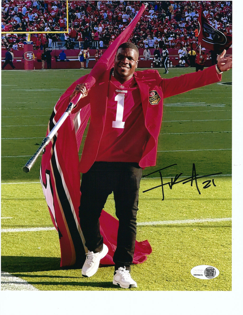 NFL San Francisco 49ers Frank Gore #21 8x10 Signed Hall Of Fame Picture JSA Flag
