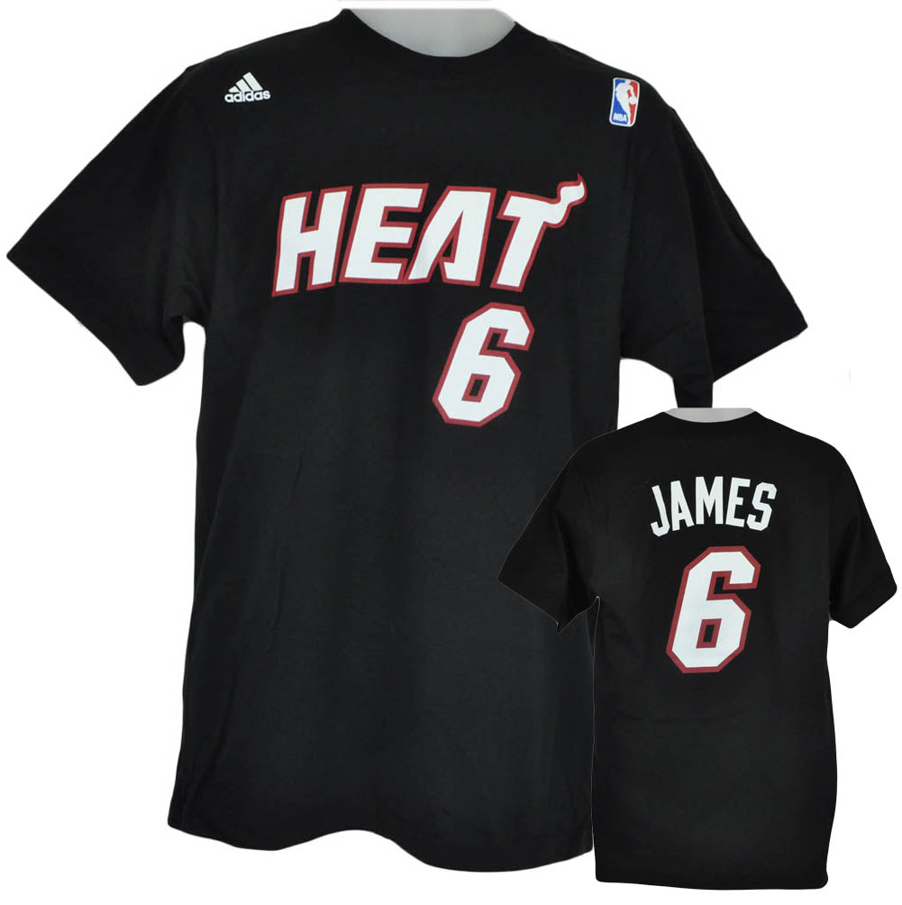 NBA Adidas Miami Heat Tshirt Tee Lebron James 6 Black Red White Licensed Adult
