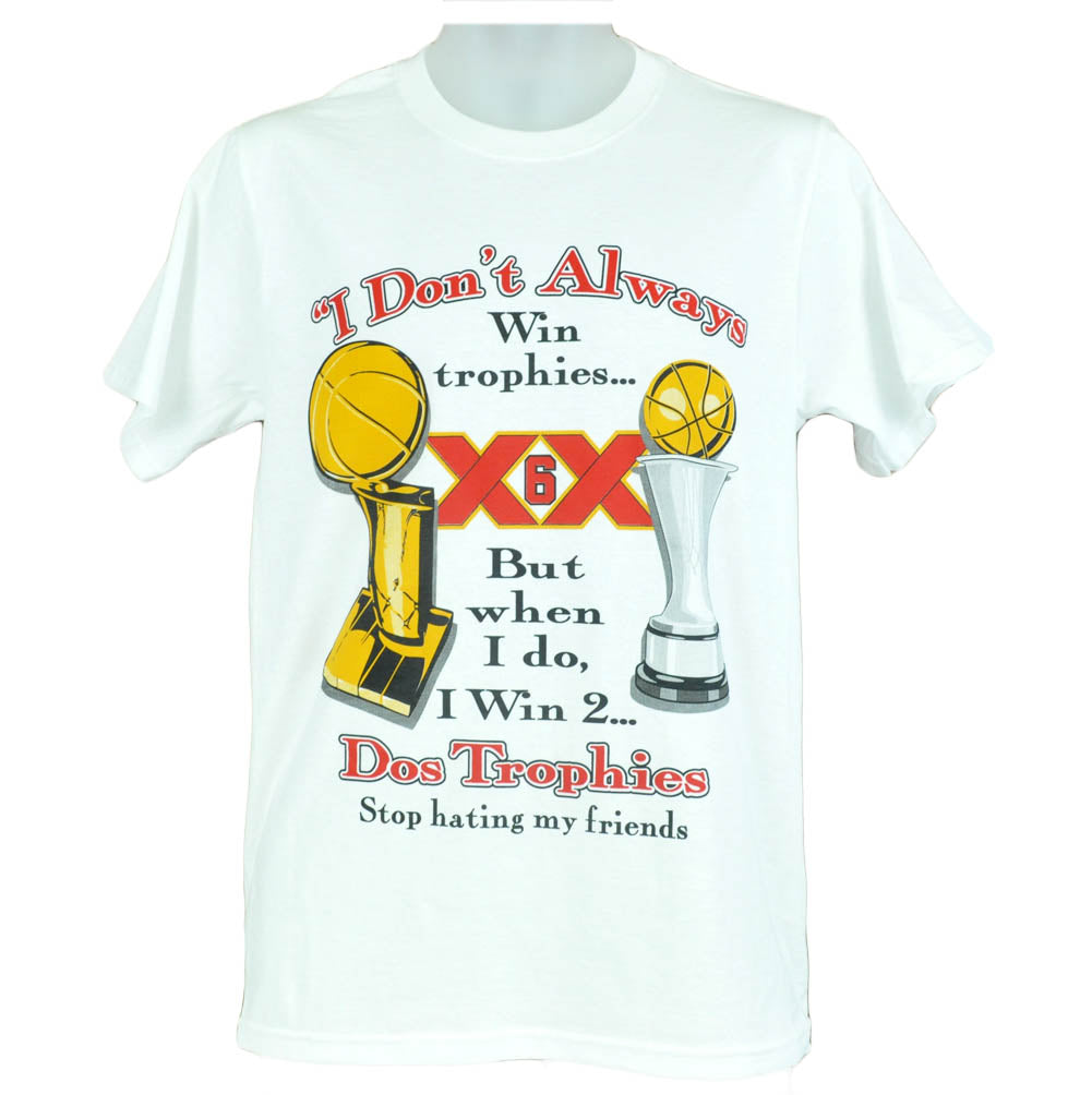 NBA Miami Heat Dos Two Trophies Final Champions White Tshirt Lebron James #6 MVP