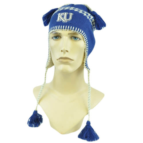 NCAA Zephyr Alpine Tassel Knit Beanie Hat Ear Flaps Toque Kansas Jayhawks KU