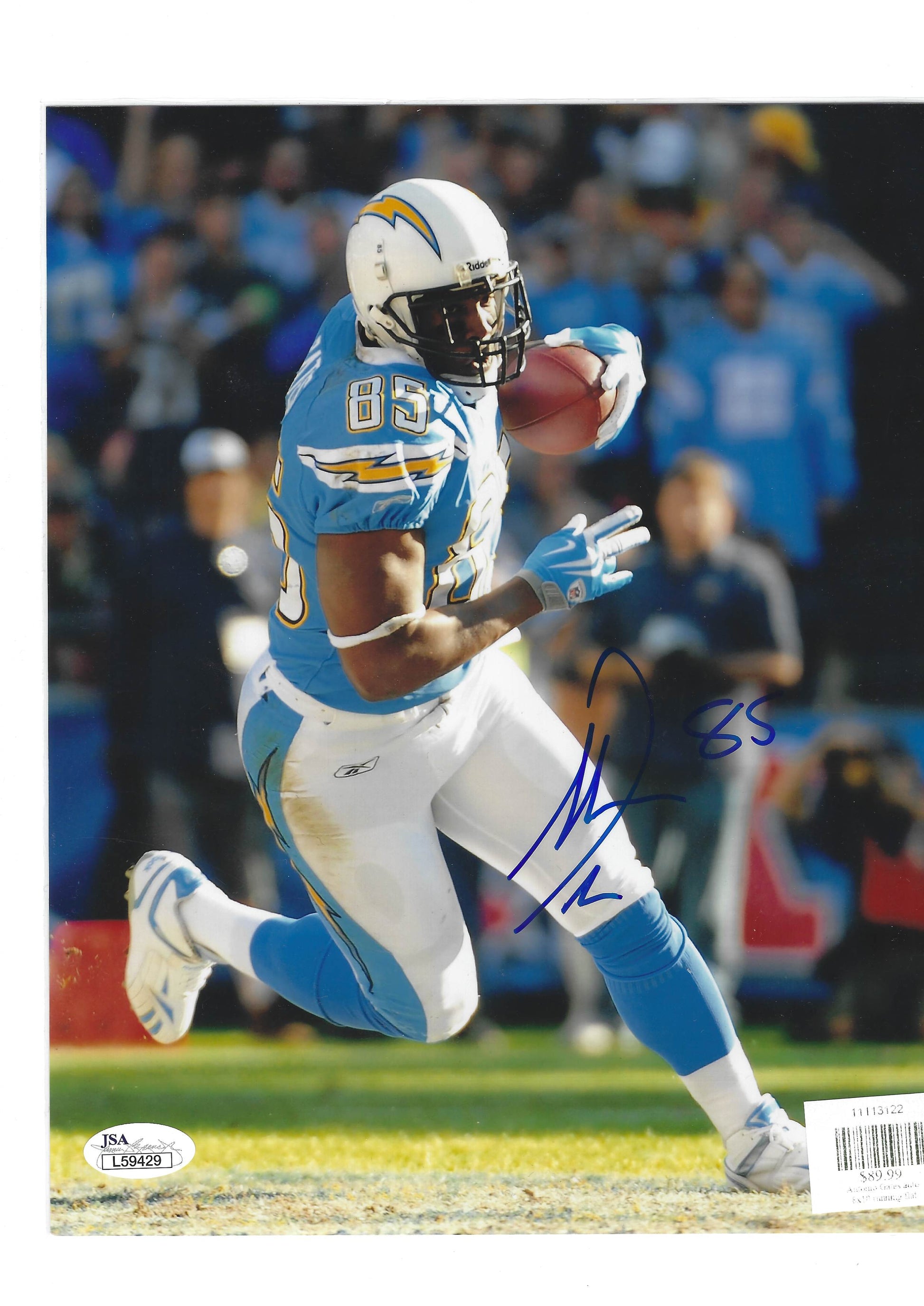NFL San Diego Chargers Antonio Gates #85 Autographed Signed Picture 8x10 JSA
